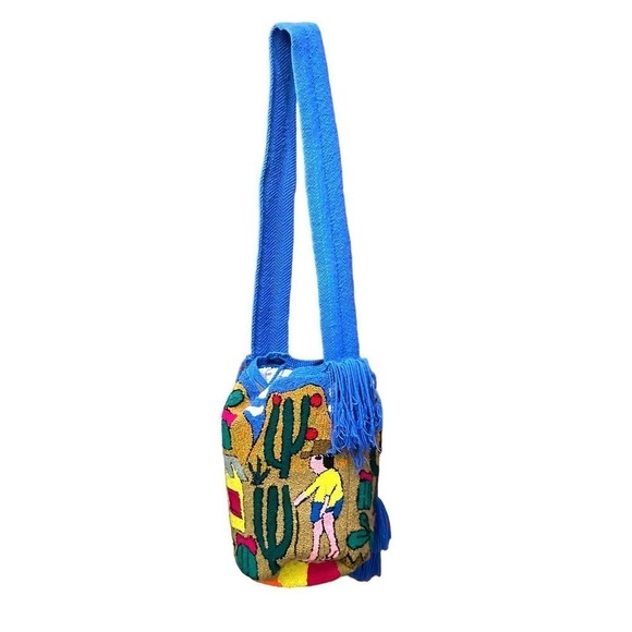 Wayuu tapestry bag Cactus Print Rainbow Fringe Beach Bag Colorful bucket purse - Picture 5 of 16